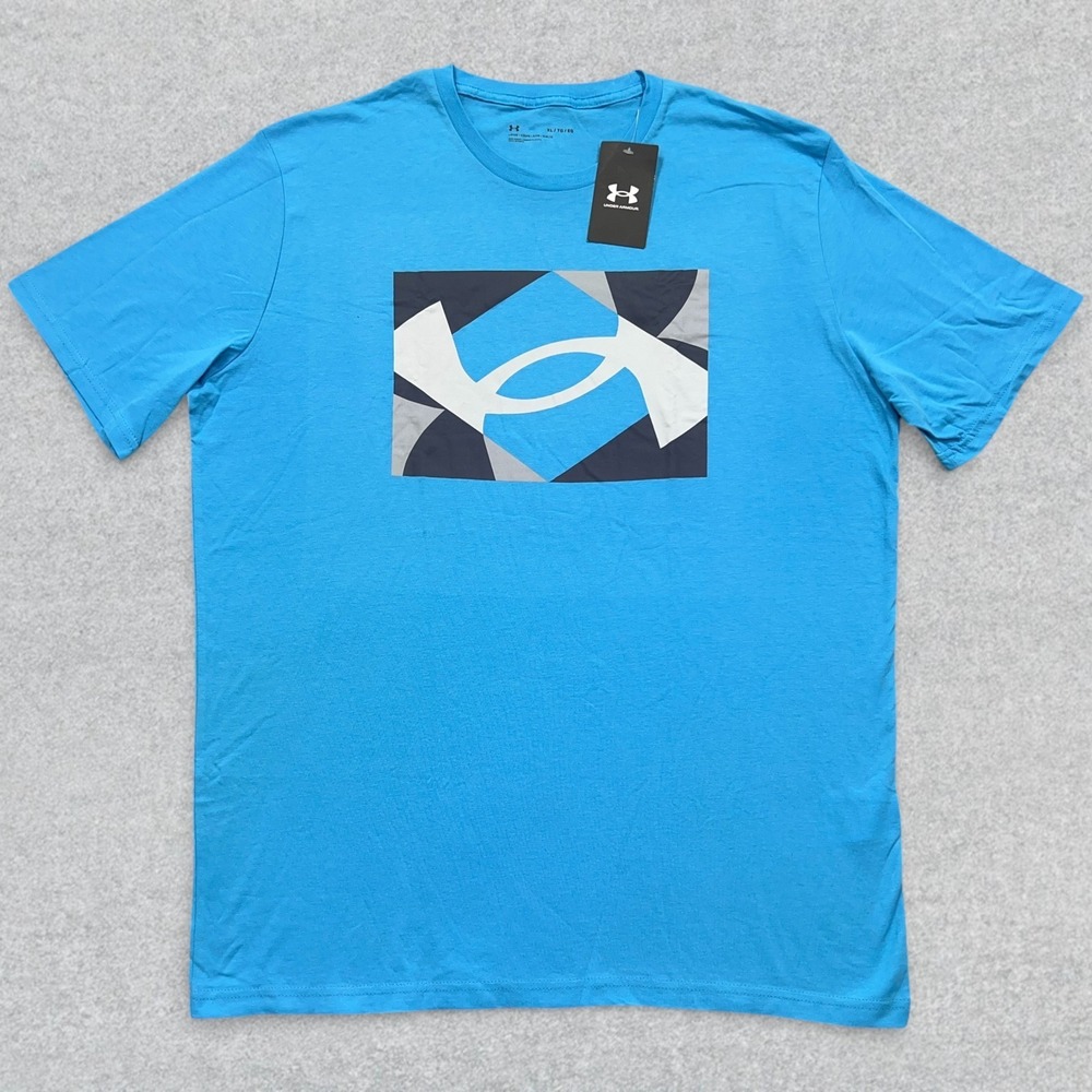 Under Armour Shirt Men's XL Blue Logo Print Stretch Short Sleeve Tee NWT